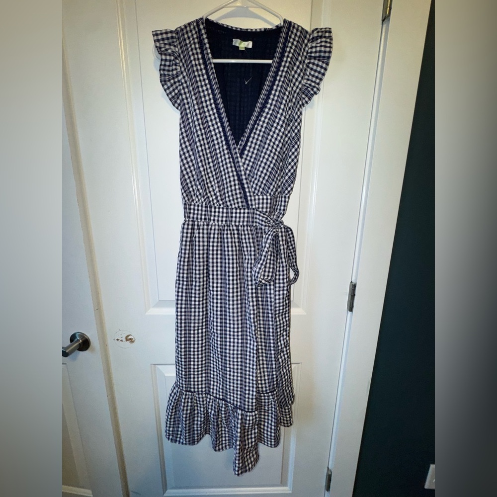 NWOT Jade Navy and White Checkered Midi Dress